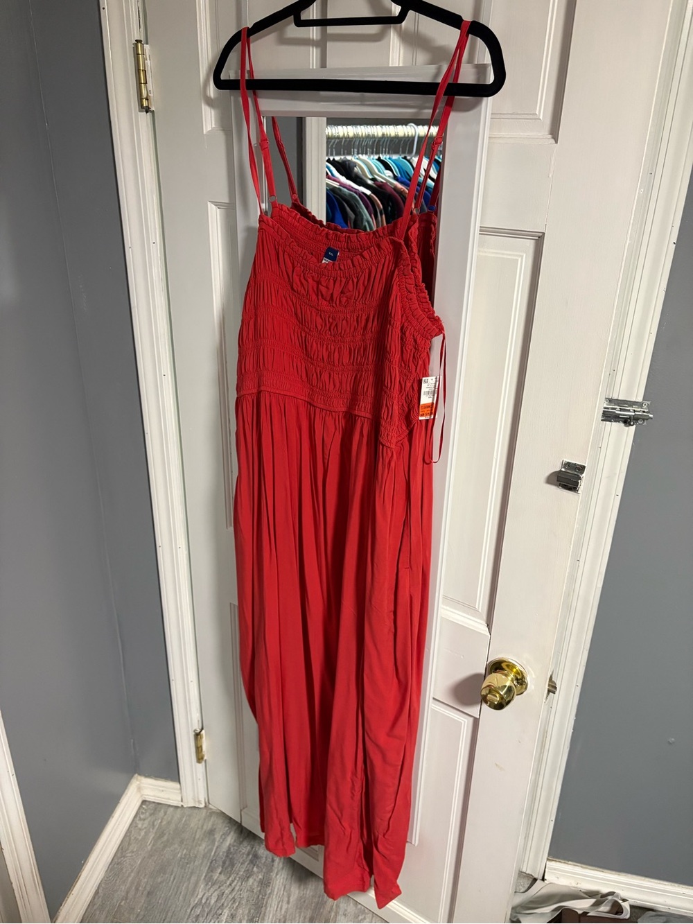 Red Smocked Maxi Jumpsuit